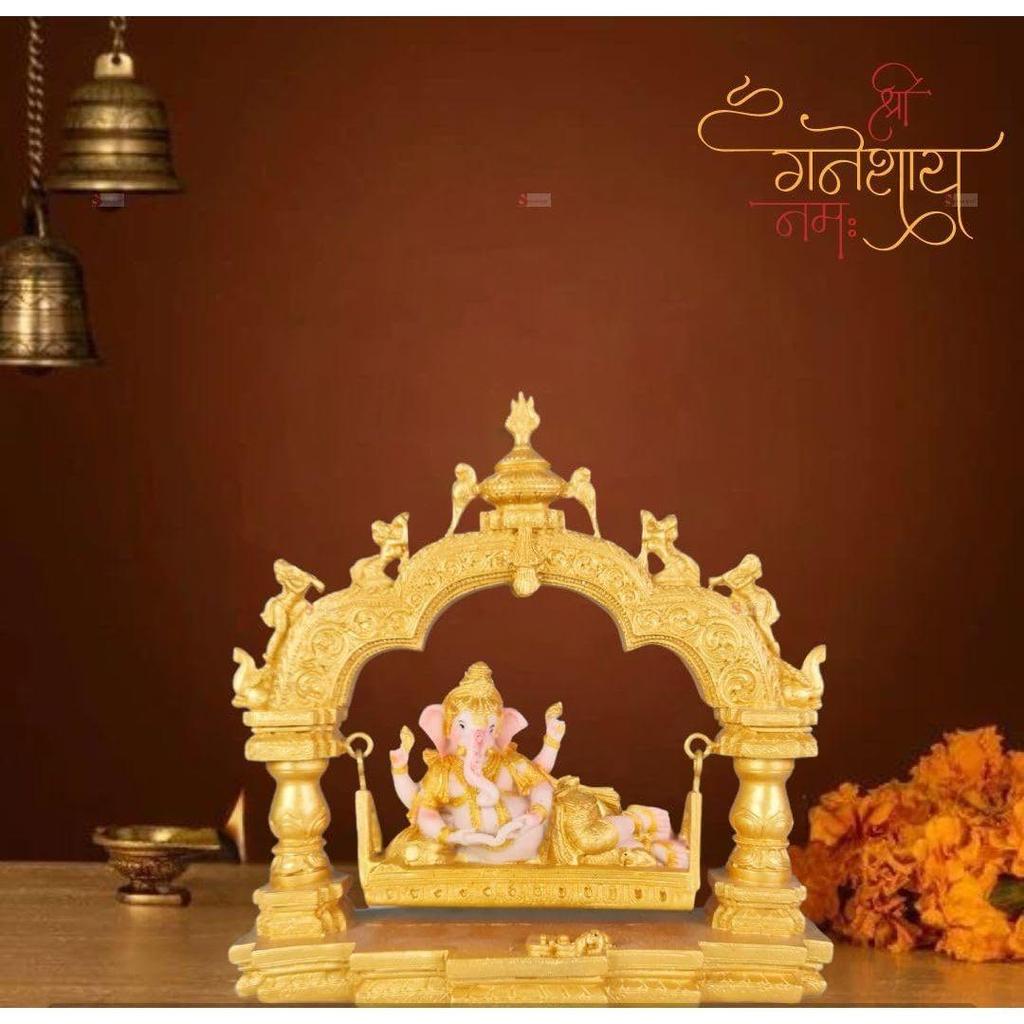 1 Pc Shree Ganesh Ji Sitting On Jhula Idol -Decorative Lord Ganesha Statue & Idols for Home Decor,Office, and Pooja,