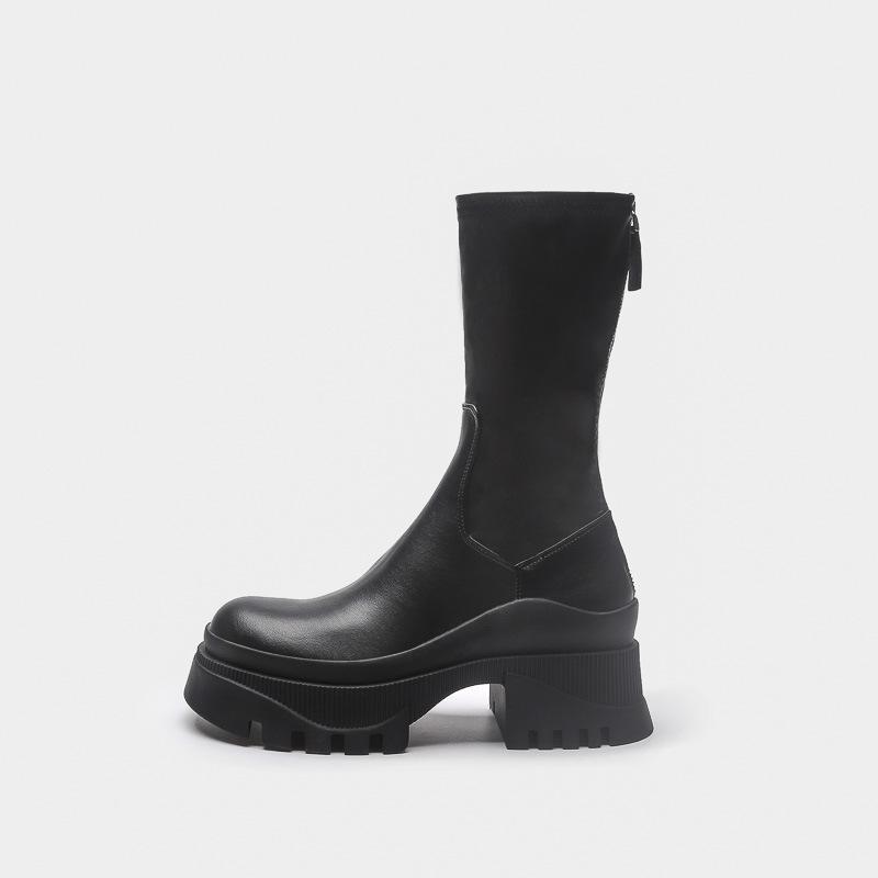 

Женские полусапожки на толстой подошве с рифленым протектором, средней длины, эластичные, с задней молнией, ботинки Мартин 41