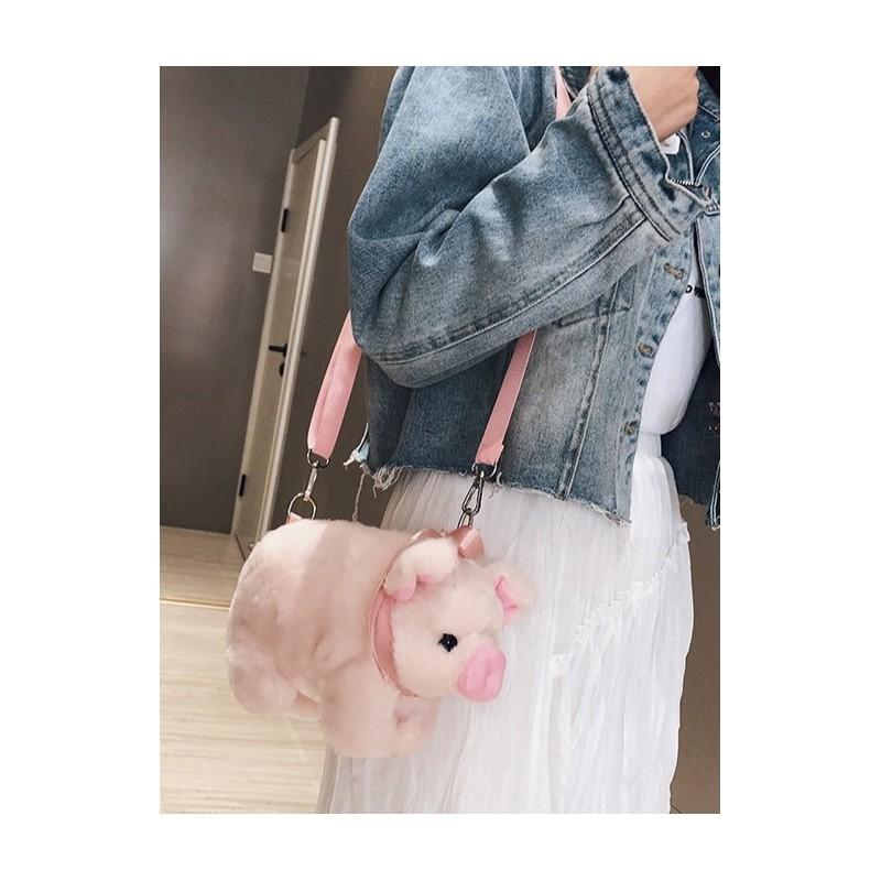 Borsa Giocattolo Peluche Maialino Carino Per Donne e Ragazze con Tracolla e Interno in Nylon
