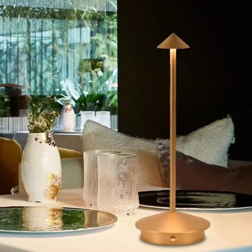 Cone Head Design LED Table Lamp 3 Color Lights Touch Control Bedside Ambient Light Dimming Portable Aluminum Reading Lamp