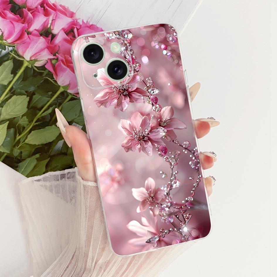 Silicone Case For iPhone 15 Pro Max Cover Stylish Flower Soft TPU Capa Protective Phone Covers For iPhone 15 15Plus 15Pro Bumper