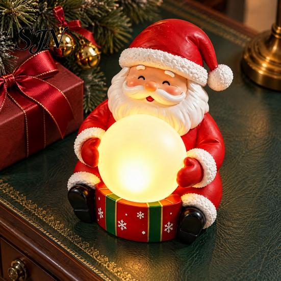 Christmas Decoration for Home Light Up Santa Claus Figurine, Statue Holding Glowing Crystal Ball, Warm Craft Shop Window Night Light, Tabletop