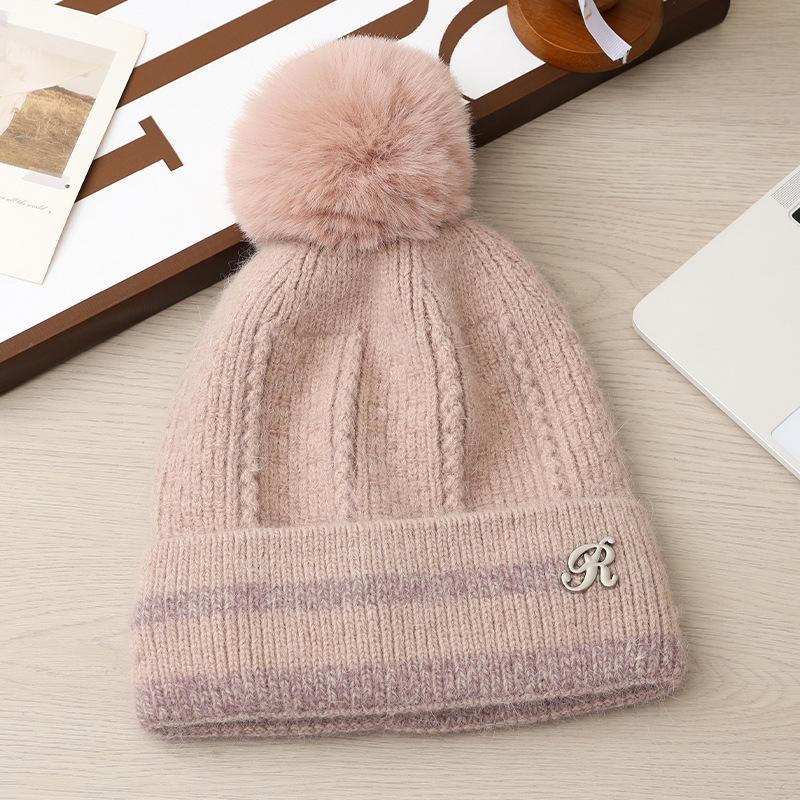 Autumn and Winter Women's Velvet Knitted Wool Hat Outdoor Travel Windproof Warm Hat Cycling Cold Ear Hat