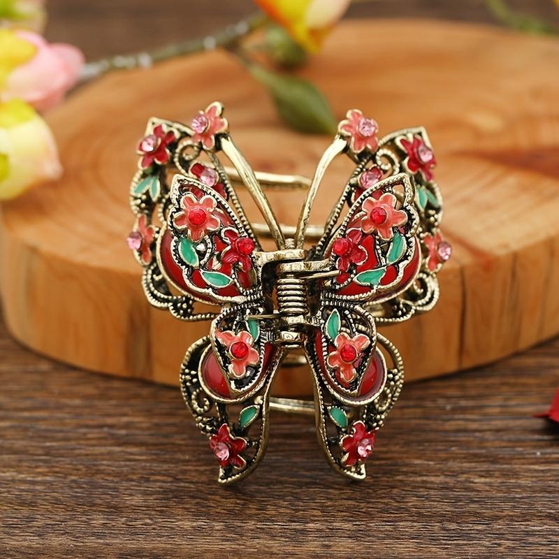 1Pcs Vintage Butterfly Flower Hair Claw Clip for Women, Medium Size Simple Back Head Shark Hair Accessory