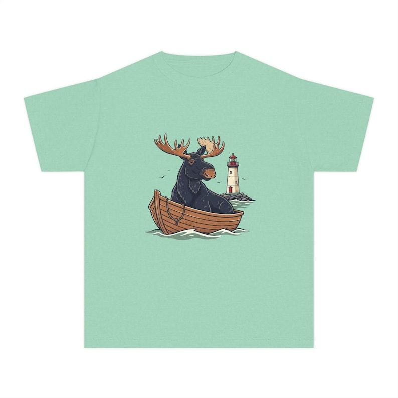 Moose in a dory Newfoundland themed Youth Midweight Tee 130