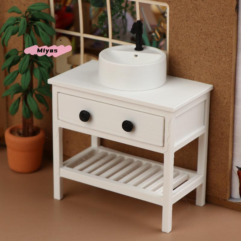 1/12 Scale Dollhouse Sink Cabinet Model - Bathroom Furniture Decoration for Dolls House Living Scene Ornament Toy for Girls
