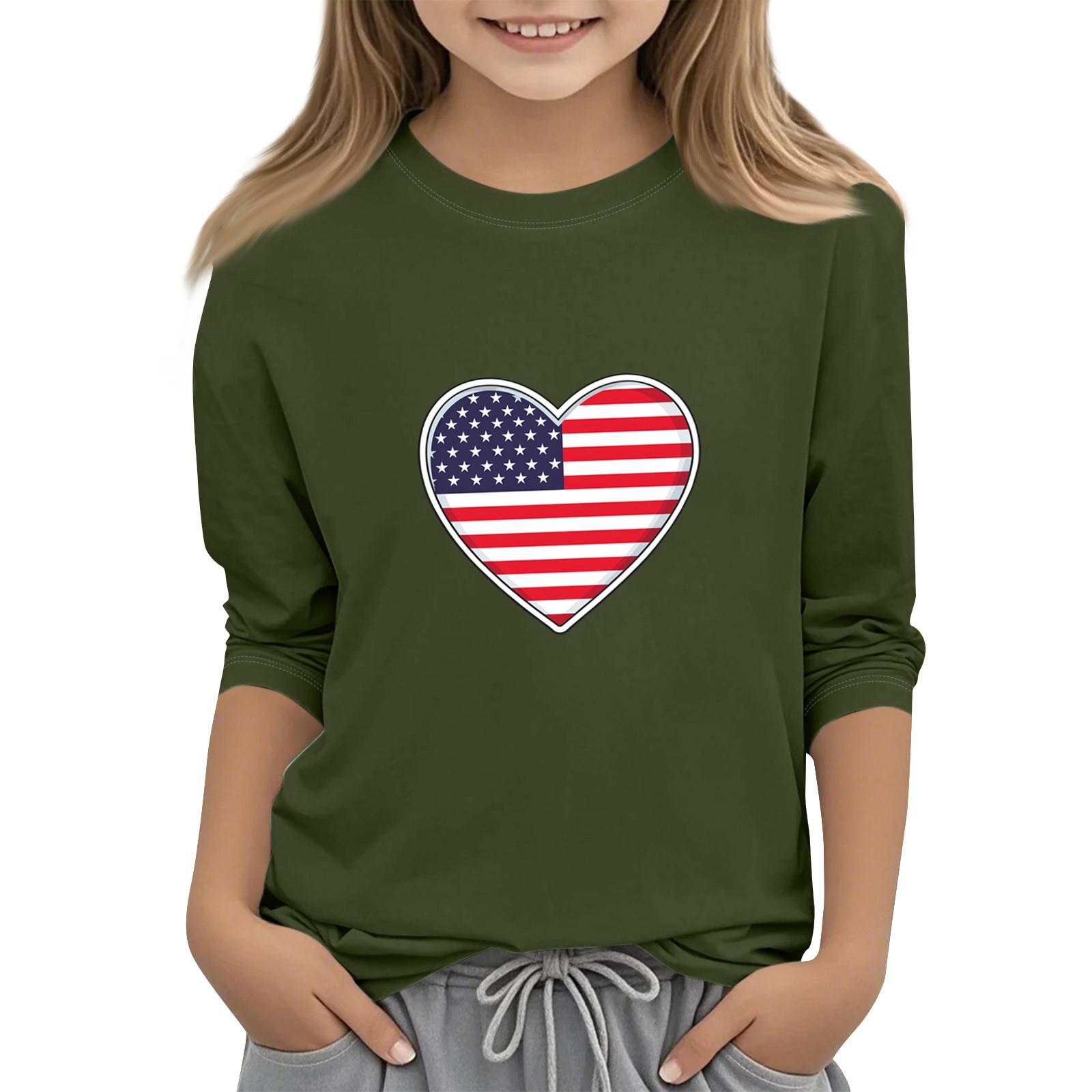 

Children s Round-Neck Independence Day Three-Quarter Sleeve Casual T-shirt Top 100 армія зелений колір