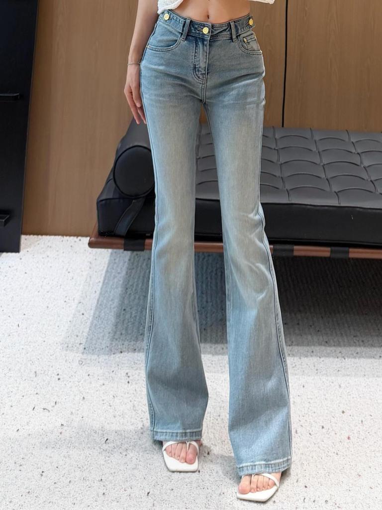 Nanyou High-Waist Schlagjeans für Damen - Schlankmachende Glockenhosen mit Pfirsich-Passform