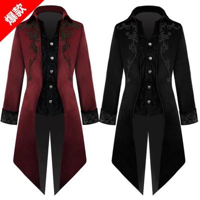 Men's European and American Medieval Swallowtail Suit - Retro Mid-Length Punk Coat