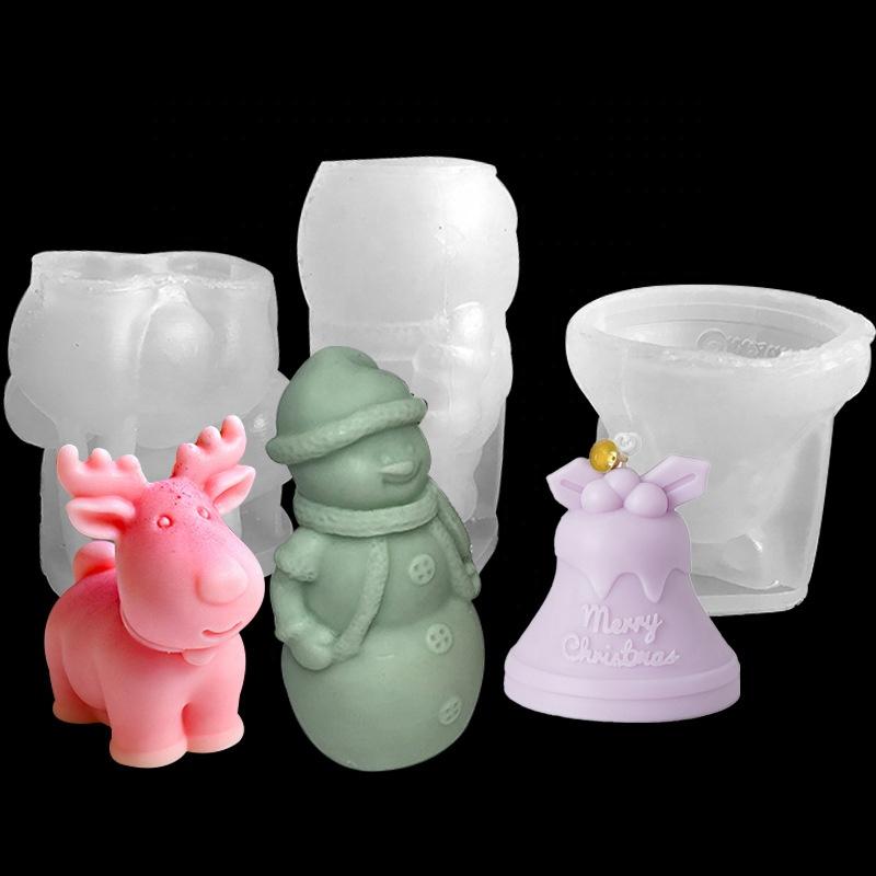 Christmas Elk Snowman Bell Silicone Mold for DIY Candle Gypsum Pendant for Christmas Decorative Candles & Fragrance Accessories