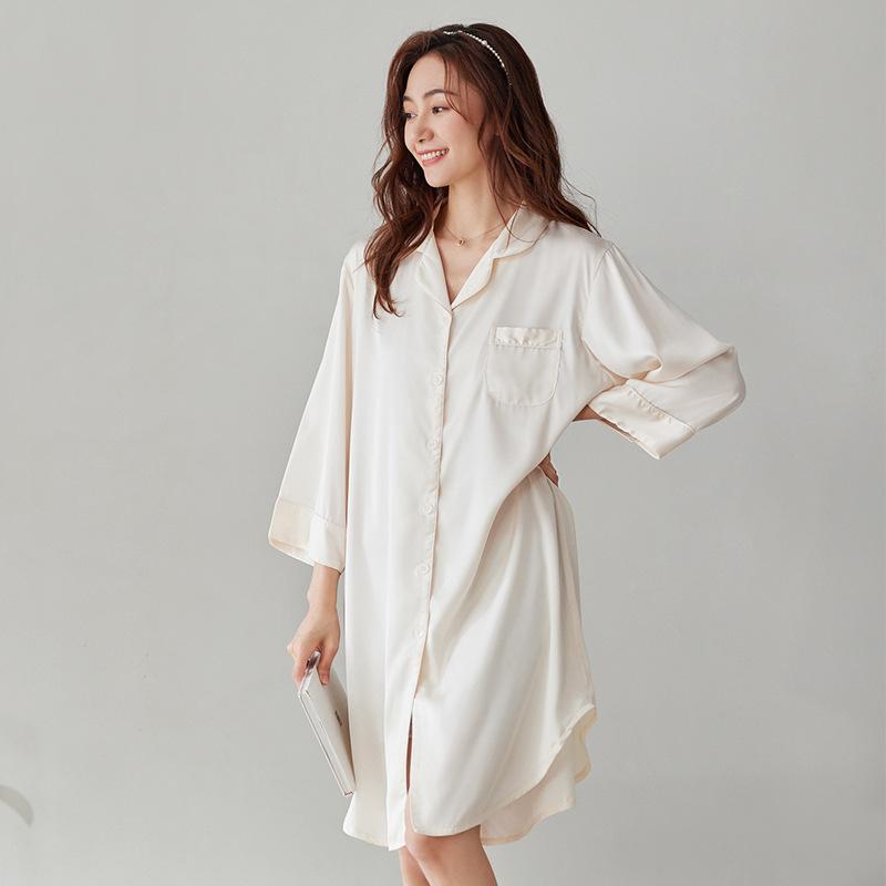 Ice Silk Nightdress for Women, Summer Women's Sexy Shirt, Summer Loungewear, Silk Pajamas 1011 New Summer Arrival