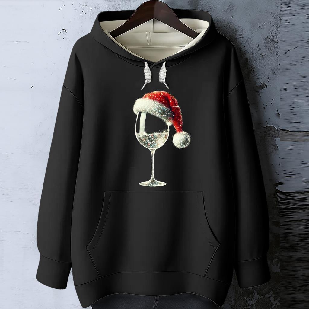 Women's Christmas Print Loose Casual Long Sleeve Hooded Sweatshirt