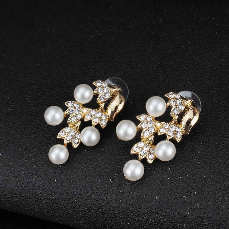 Bridal Banquet Dress Jewelry Imitation Pearl Necklace Earrings Two-piece Set
