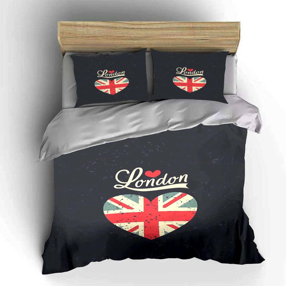 London Heart Union Jack Style Bedding Duvet Cover Set Duvet Cover Pillowcases (1 * Duvet Cover 2 * Pillowcases, Without Duvet Insert)