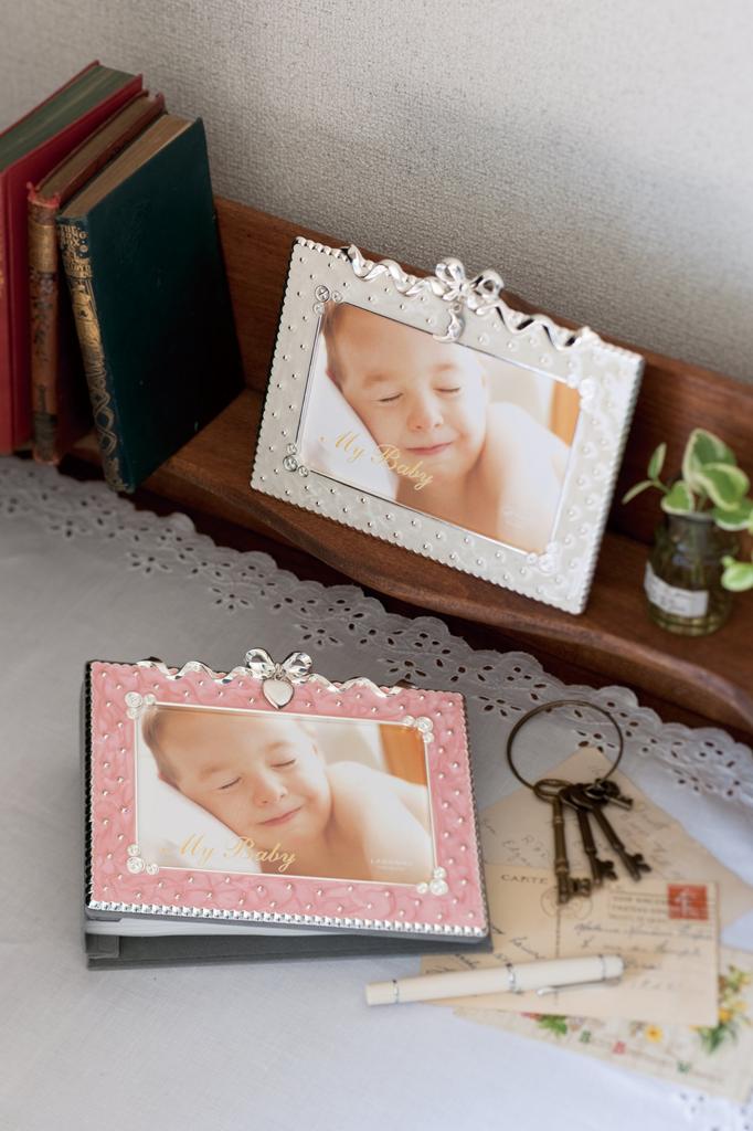 Ladonna Baby Photo Frame, White Ribbon Album Frame AMB31-P-WH