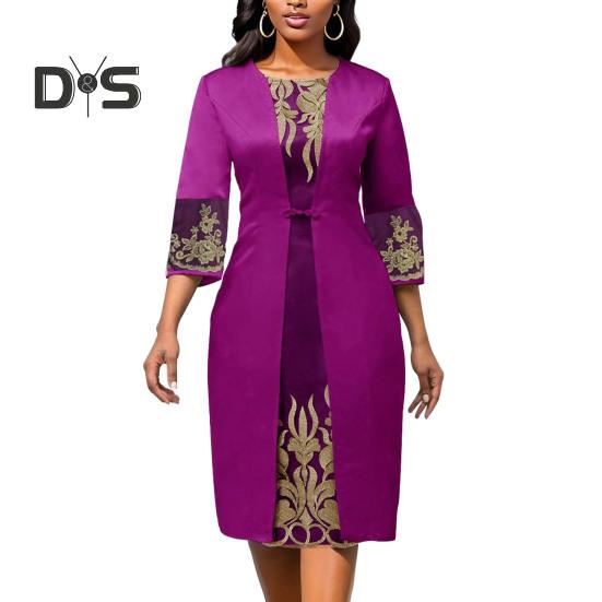 Frauen Retro Taille Eng Slim Fit Kleid O Neck 3/4 Hülse Stickerei Floral Spitze Nähte Kleid Kleid Streetwear