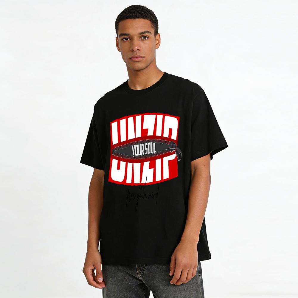 Unzip Your Soul Free Your Mind Slogan Graphic Casual Tee Pure Cotton T-shirt