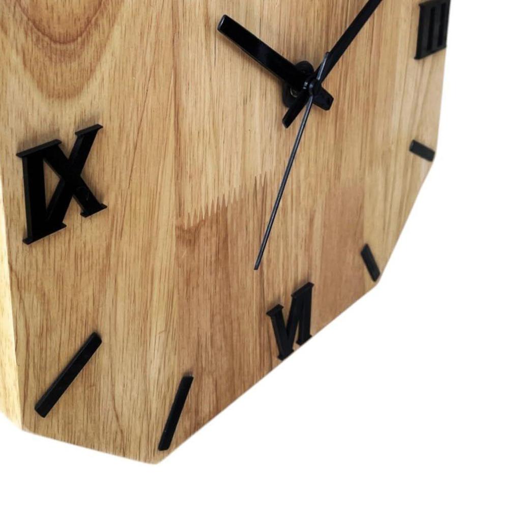 OctaROME 28cm Wooden Wall Clock – Octagonal Shape, Roman Numerals, Silent Quartz, Natural Wood Finish – Home & Office Decorative Wall Clock
