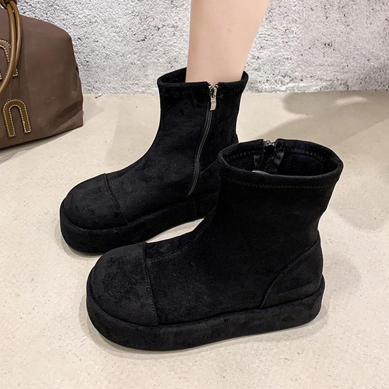 

Женские ботильоны на плоской подошве, на платформе, из замши, дизайнерская обувь, повседневные зимние ботинки 2025, новые, зимние, уютные, спортивные, женские ботинки челси 40 чёрный