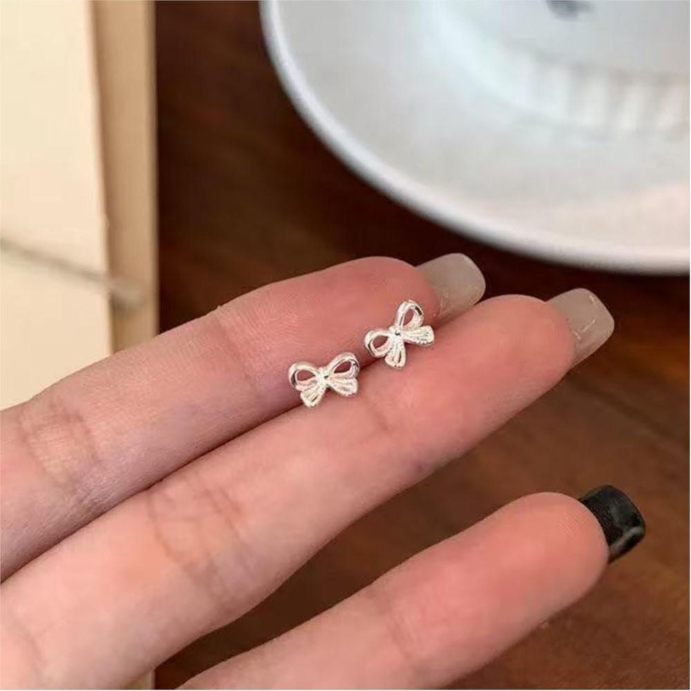PANJBJ 100% 925 Sterling Silver Bow Knot Earring for Women Ribbon Design Ballet Style Sweet Jewelry Gift Dropshipping