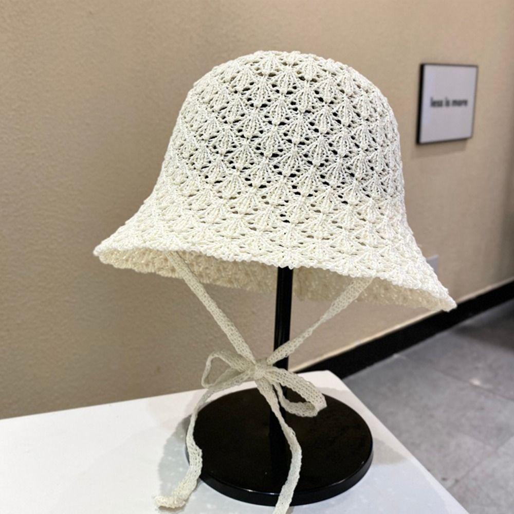 Summer Weaving Cap Hollow Bucket Hat Korean Basin Cap Ladies