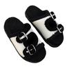 2025 thick-soled slippers foreign trade belt buckle velvet new one-word fluff drag large size lazy double buckle thick-soled women's shoes