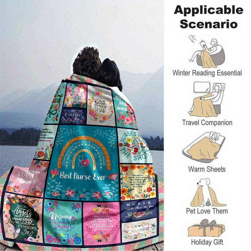 

1pc Nurses,thank you Digital Printed Flannel Blanket, Super Soft Plush Fleece Bed Cover, Multipurpose Four Seasons Hypoallergenic Quilt for 150x180cm