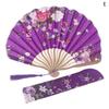 1Pc Japanese Style Shell Shaped Fan With Storage Bag Silk Cloth Bamboo Folding Fans Single-Side Flower Curved Fanbone Hand Fan