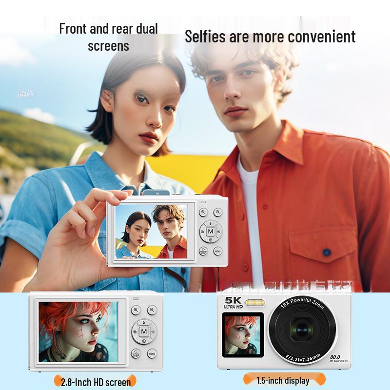 HD-Digitalkamera mit Dual-Bildschirm für Selfies & Video, tragbar mit Telefonübertragungsfunktion