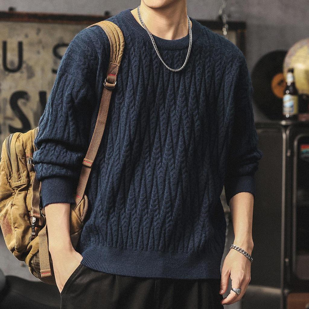 Men's Heavyweight Winter Cable Knit Pullover Sweater - Thick, Warm, Versatile Round Neck Knitwear