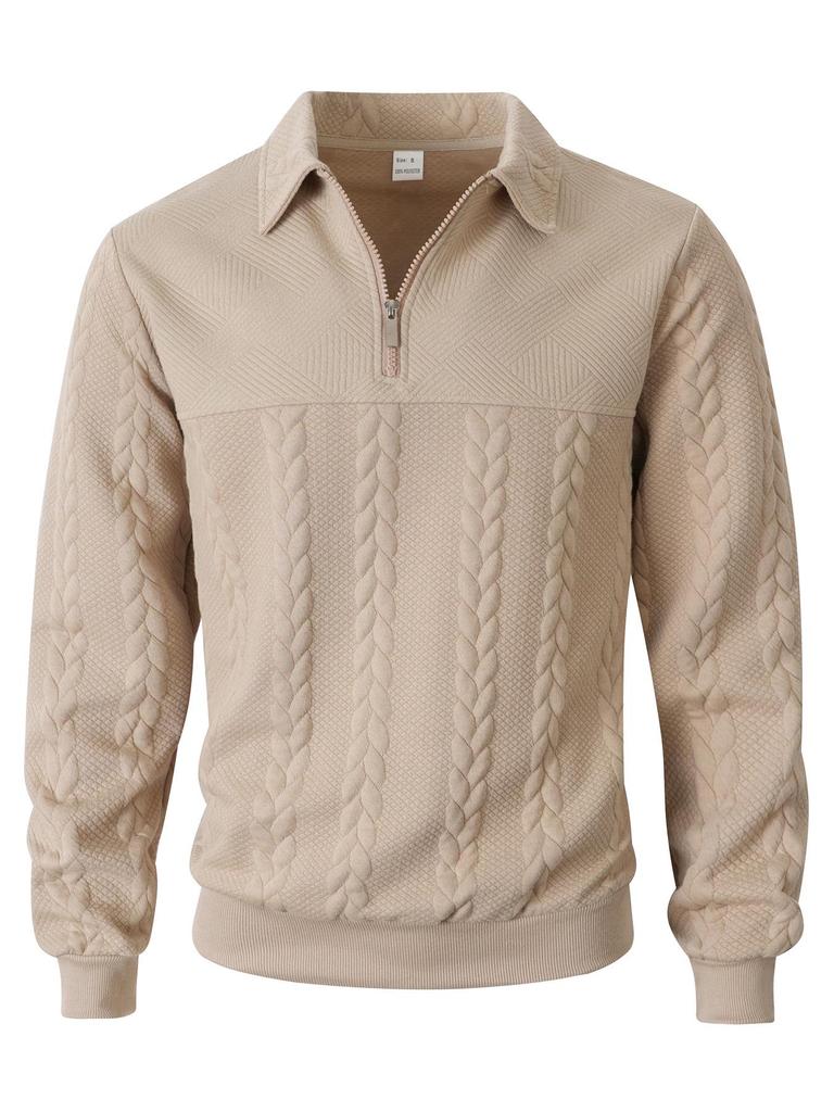 Half-Zip Stand Collar Cable Knit Men's Pullover Hoodie