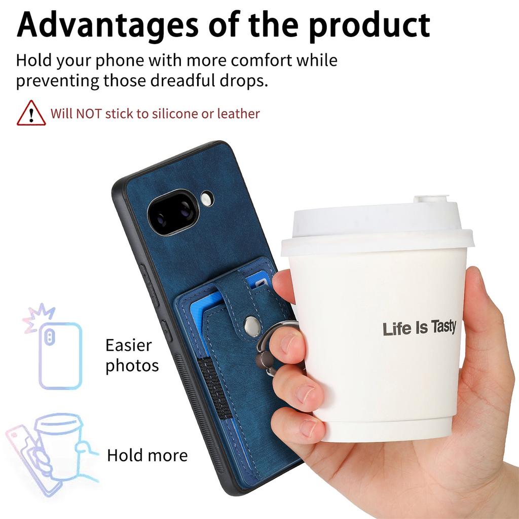 For Google Pixel 9a Phone Case Leather Back Cover with Card Slots Kickstand