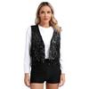 Women's Shiny Sequin Sleeveless Vest Sparkly Casual Open Front Waistcoat Jackets Glitter Vest Coat