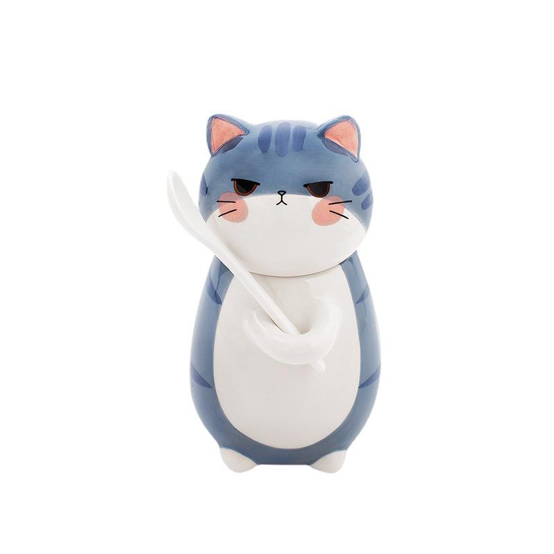 Japanese Cute Cat Cartoon Ceramic Cups with Lids: Perfect for Coffee, Milk, and Breakfast