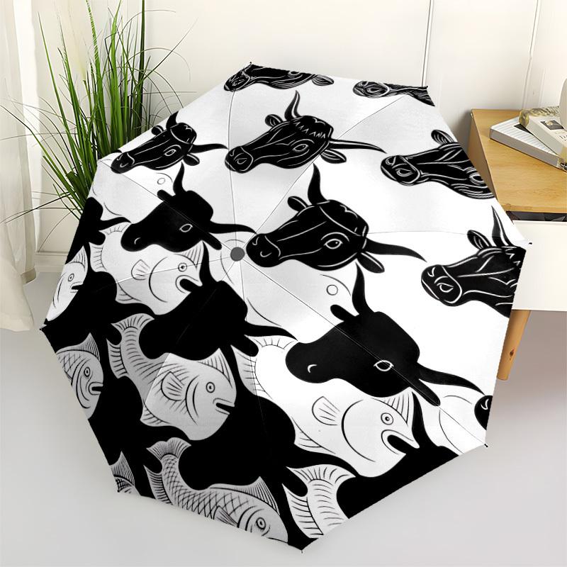 1pc Cows Fishes Automatic Open/Close Umbrella Compact Folding Umbrella, All-Season Portable Umbrella for Women/Men F1124210