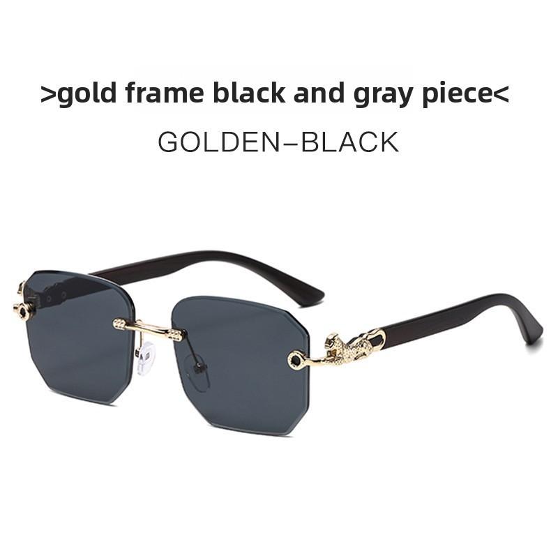 

Leopard Themed Metal Frame Noedge Sunglasses With Gray Lenses For Casual Wear And Parties GoldFrameBlackGray