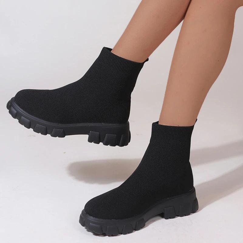 Fashion Brand Women Ankle Boots Lightweight Casual Shoes for Women Wedge Fashion Sock Boots Knitting Winter Medium Tube Platform Boot