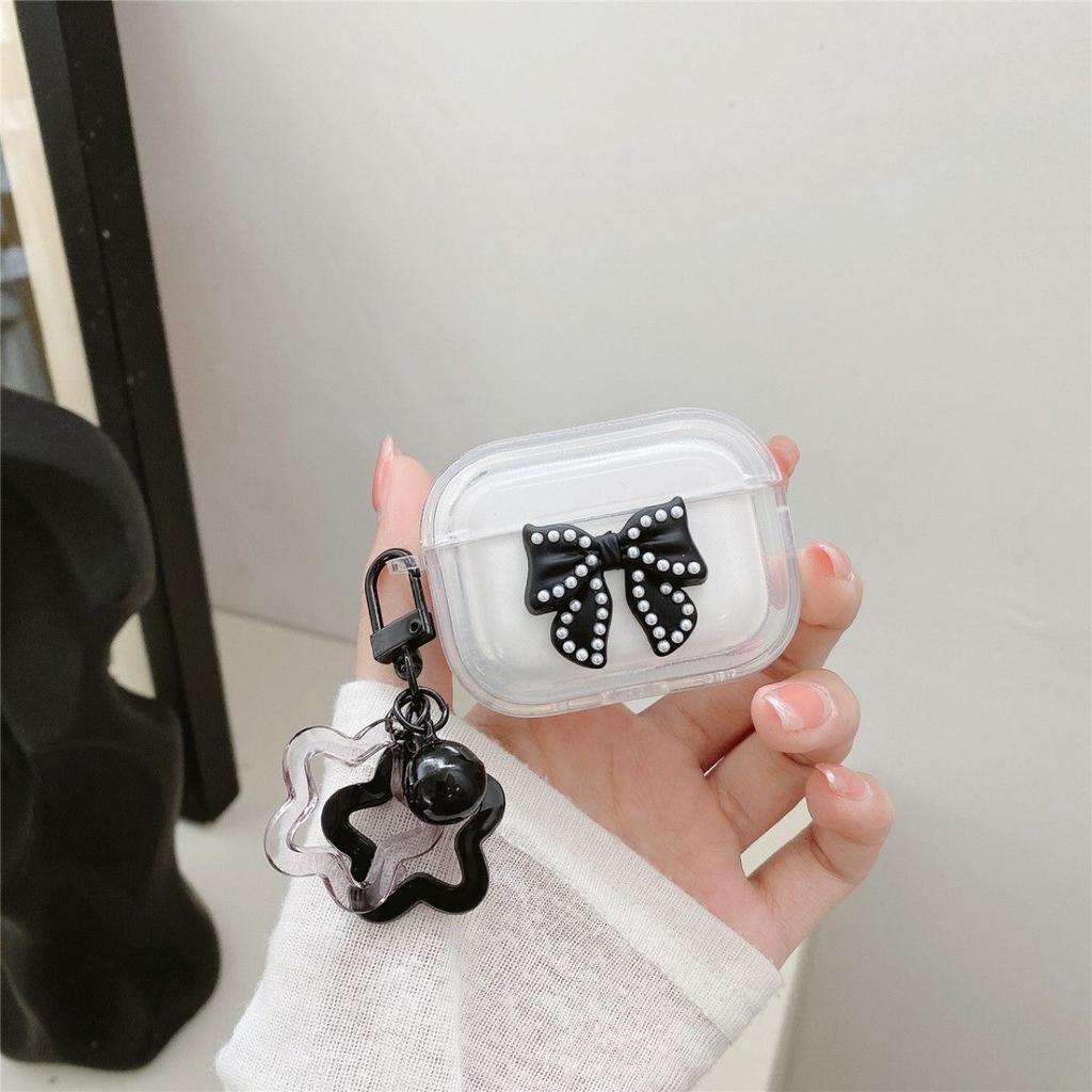 Applicable To Apple AirPods111 Generation Pro Black and White Pearl Bow Ins Advanced Bluetooth Headset Protective Case Case