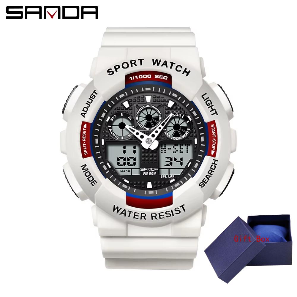 New Sanda Top Brand Men Outdoor Sports Electronic Lady Military Watches Ms Waterproof Alarm Dual Display Wristwatch Relogio