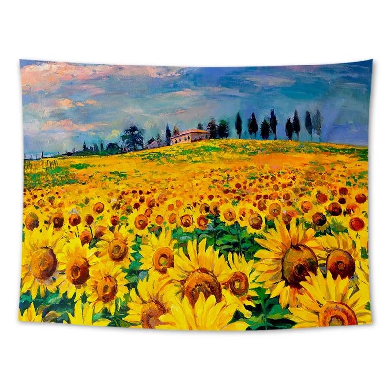 Wall Hanging Tapestry Sunflower Lavender Oil Painting Landscape Room Decoration Background Cloth