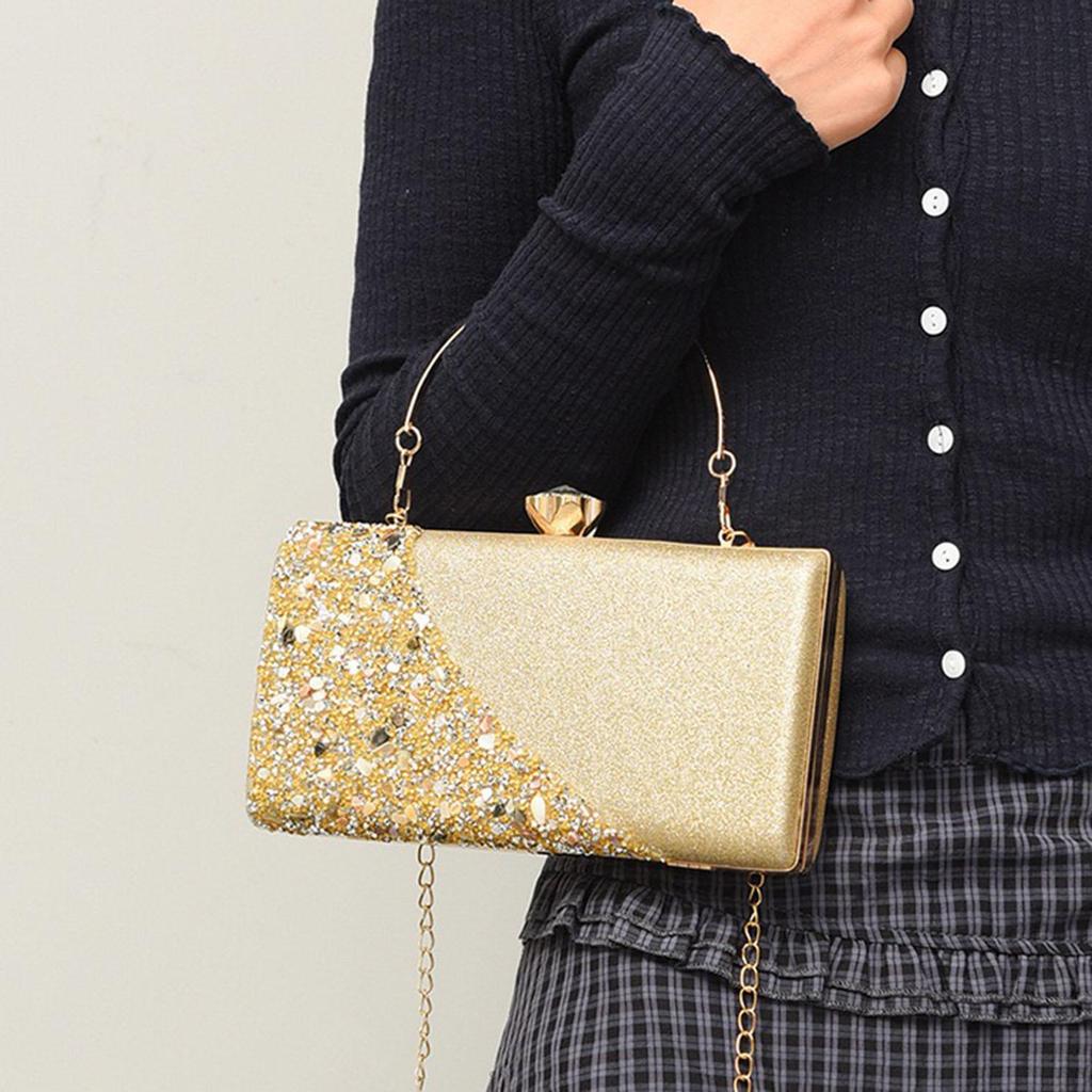 Borsa da sera da donna con strass intarsiati, texture di alta gamma, borsa a tracolla con catena per abito da sera