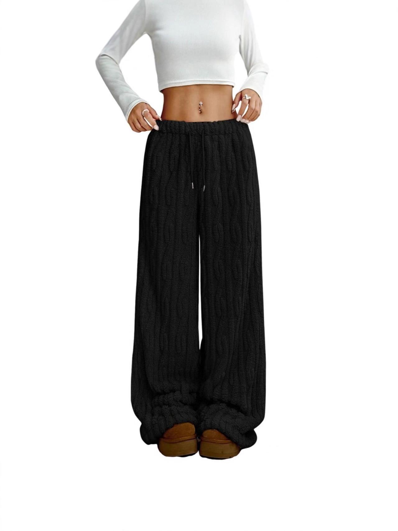 Autumn/Winter Lace-up Jacquard Fur Warm Casual Pants Medium