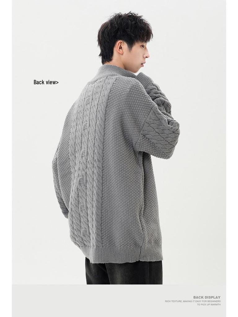 2026 Korean-Style Half-Zip Knit Sweater: Solid Color, Half-High Collar, Casual Autumn/Winter Youth Fashion.