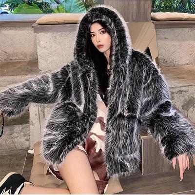 New Women's Faux Fox Fur Grass Hooded Coat Women's Winter Loose Fur Warm Lamb Fur Coat