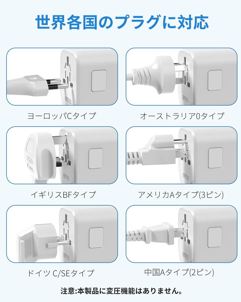 EINNO International Adapter, Worldwide Travel Power Converter, Multi-Conversion CBFOA Type with Two USB-A and One USB-C Ports, Compatible with Korea,