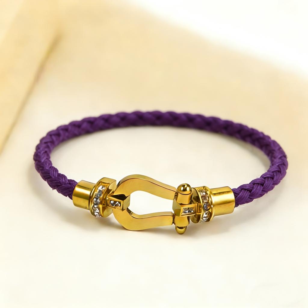 2026 Popular Pulsera en Forma de U de Herradura Tejida Microincrustada Ladrillo Medio Cuerda de Cuero de Doble Capa Hebilla Magnética Pulsera de Herradura