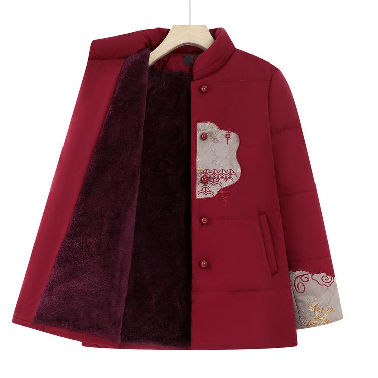 Women's Clothing, Grandma, Winter Cotton Jacket, 6070 Cotton Jacket, Mother, Winter Festive, Plush Velvet Thickened Cotton Jacket, New Style