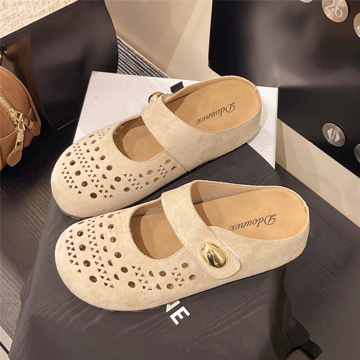 

Бежевые полые ретро шлепанцы на плоской подошве с открытым носком женские летние 2025 новые с юбкой туфли Мэри Джейн 37 бежевый