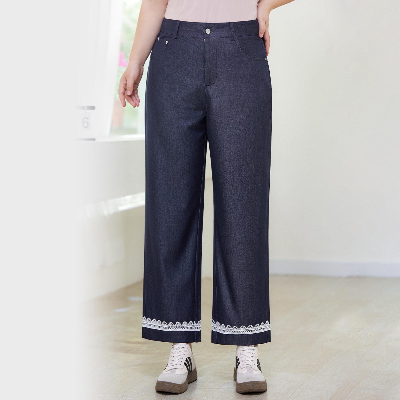 

Plus Size Women s Tencel Cropped Jeans - Spring/Summer 2026 Wide Leg Draped Pants 5XL [170-190 lbs] джинсовий синього кольору