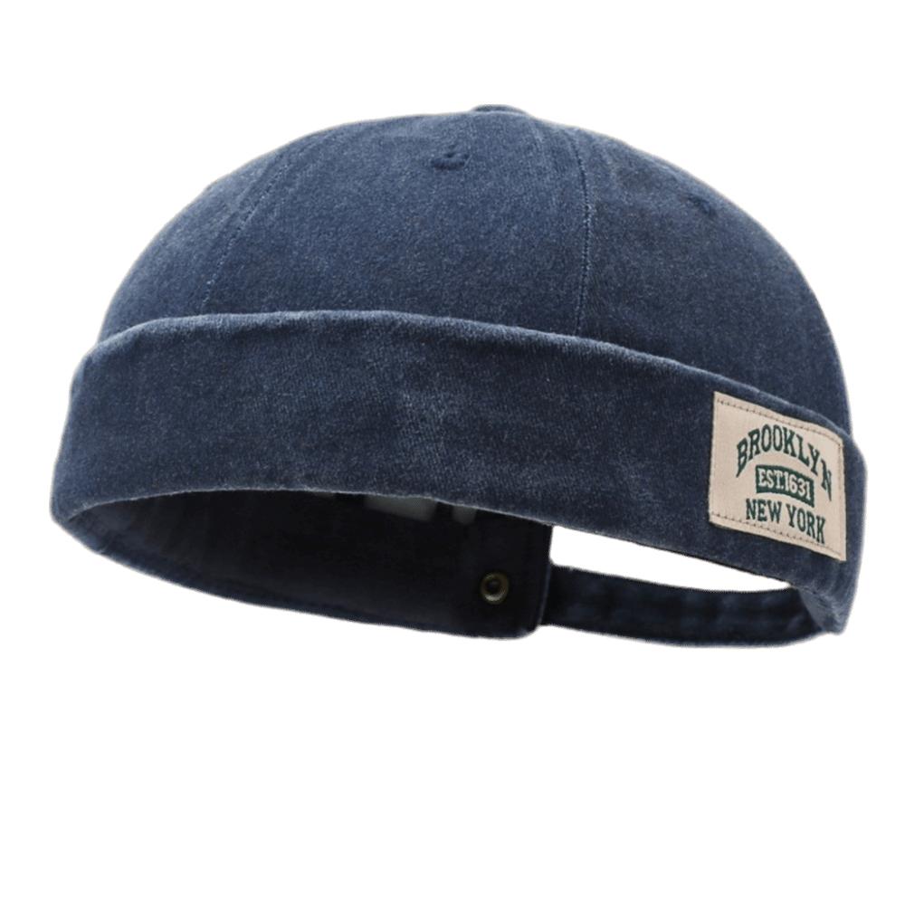 Unisex Washed Denim Melon Skin Hat Solid Color Dome Beanie Hat Brimless Adjustable Street Hat Outdoor